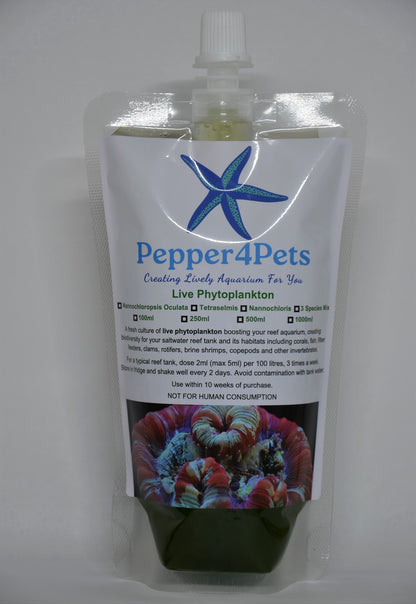 Live Marine Phytoplankton 3 species mix, concentrated, coral rotifer & copepods